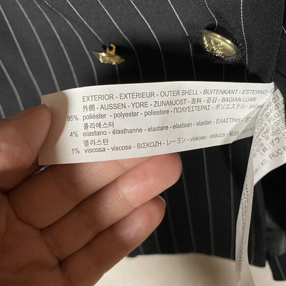 ZARA Pinstripe Blazer XS Black Double Breasted Gold Buttons Tailored Old Money - Picture 9 of 13